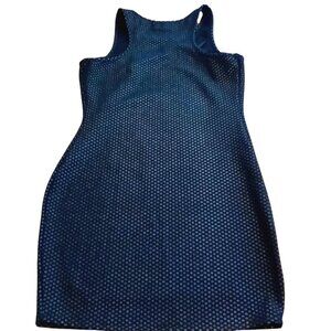 Material Girl Tank Dress Dot BodyCon Sleeveless Large Black Silver Glitter